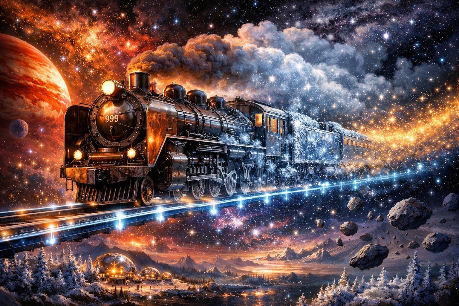 Galaxy Express 999 Soars Through Cosmic Nebula