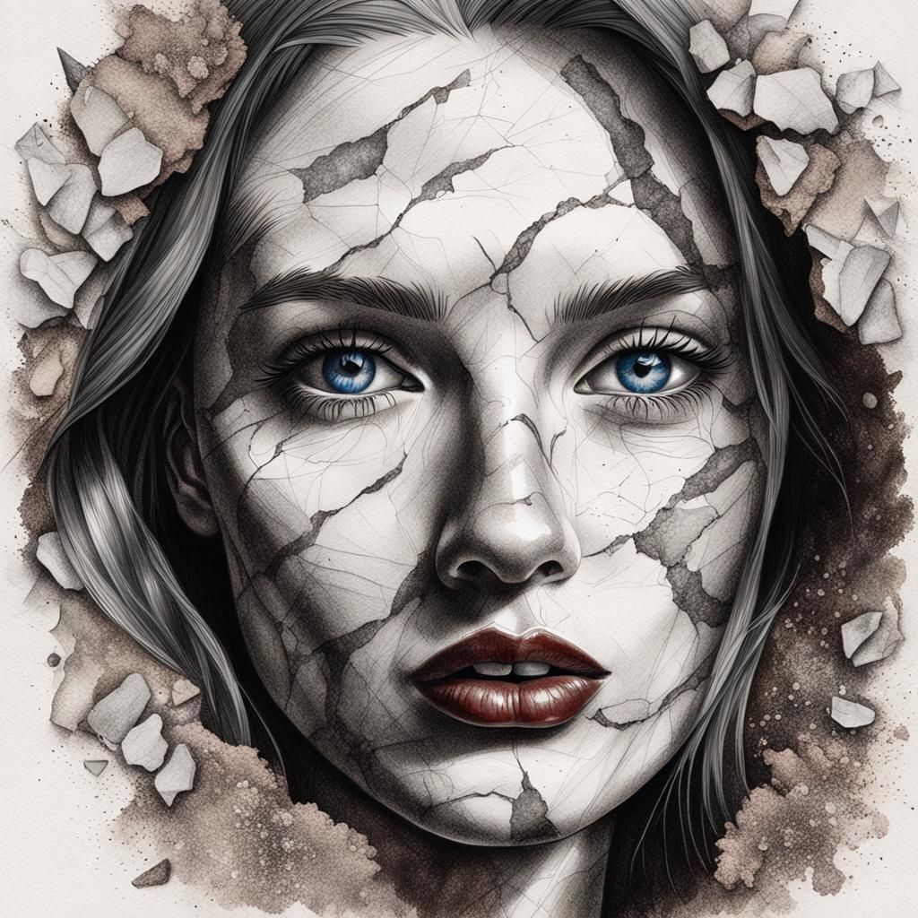 Marble Girl Portrait in Pencil Sketch Style