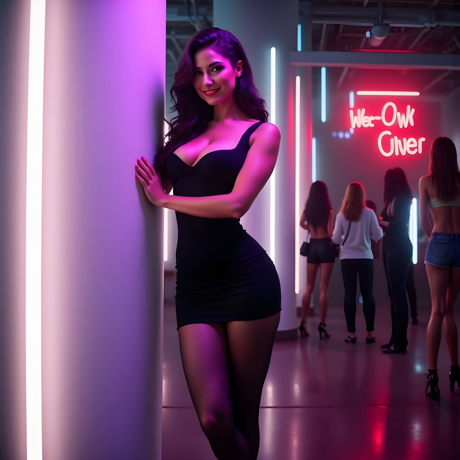 Woman in Club Dress with Volumetric Lighting