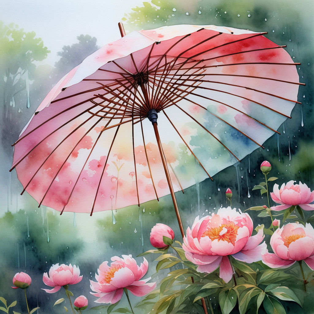 Delicate Chinese Umbrella in Serene Garden