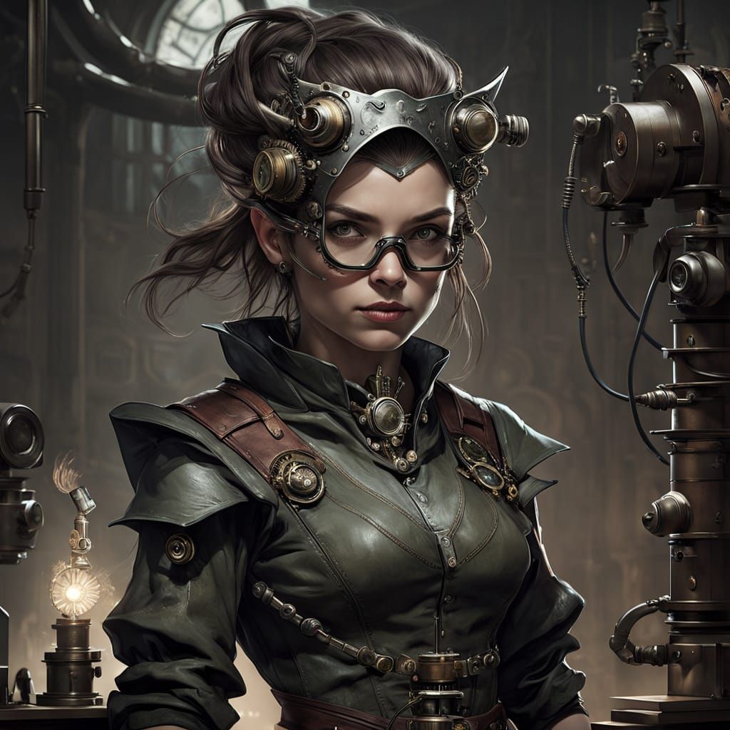 Steampunk Princess in Industrial Laboratory