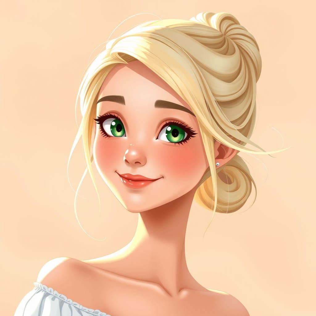 Young Woman with Green Eyes in Pastel Hues