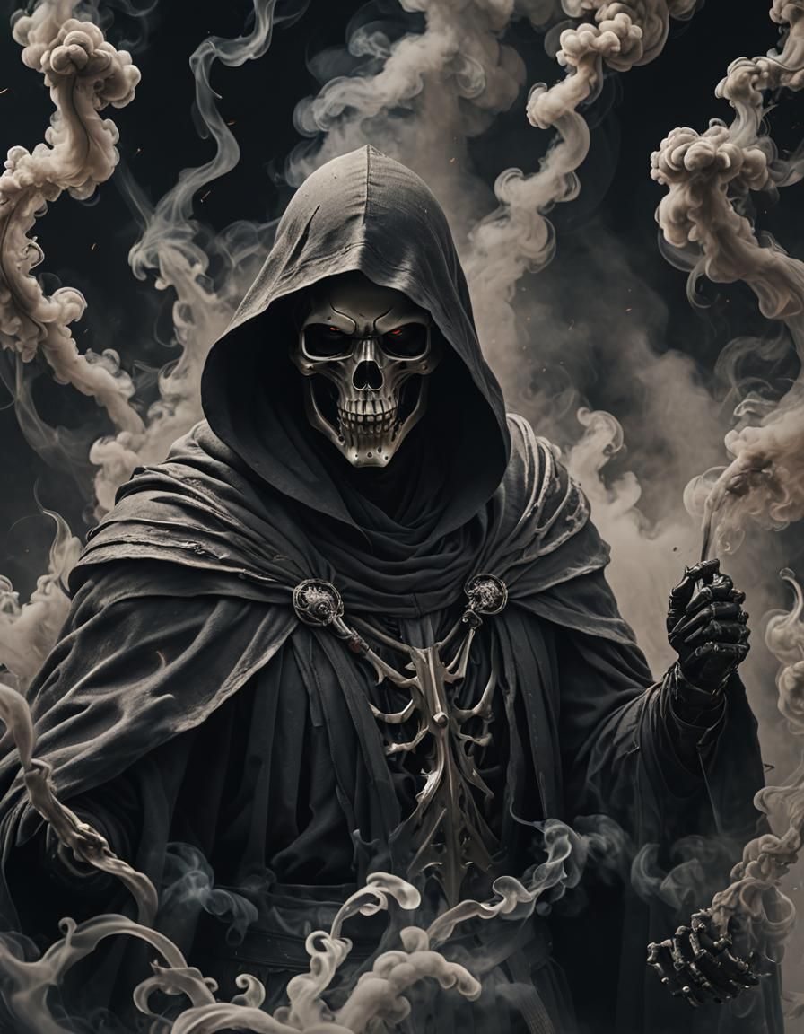 Smoke Reaper: Ancient Death God in Mixed-Media