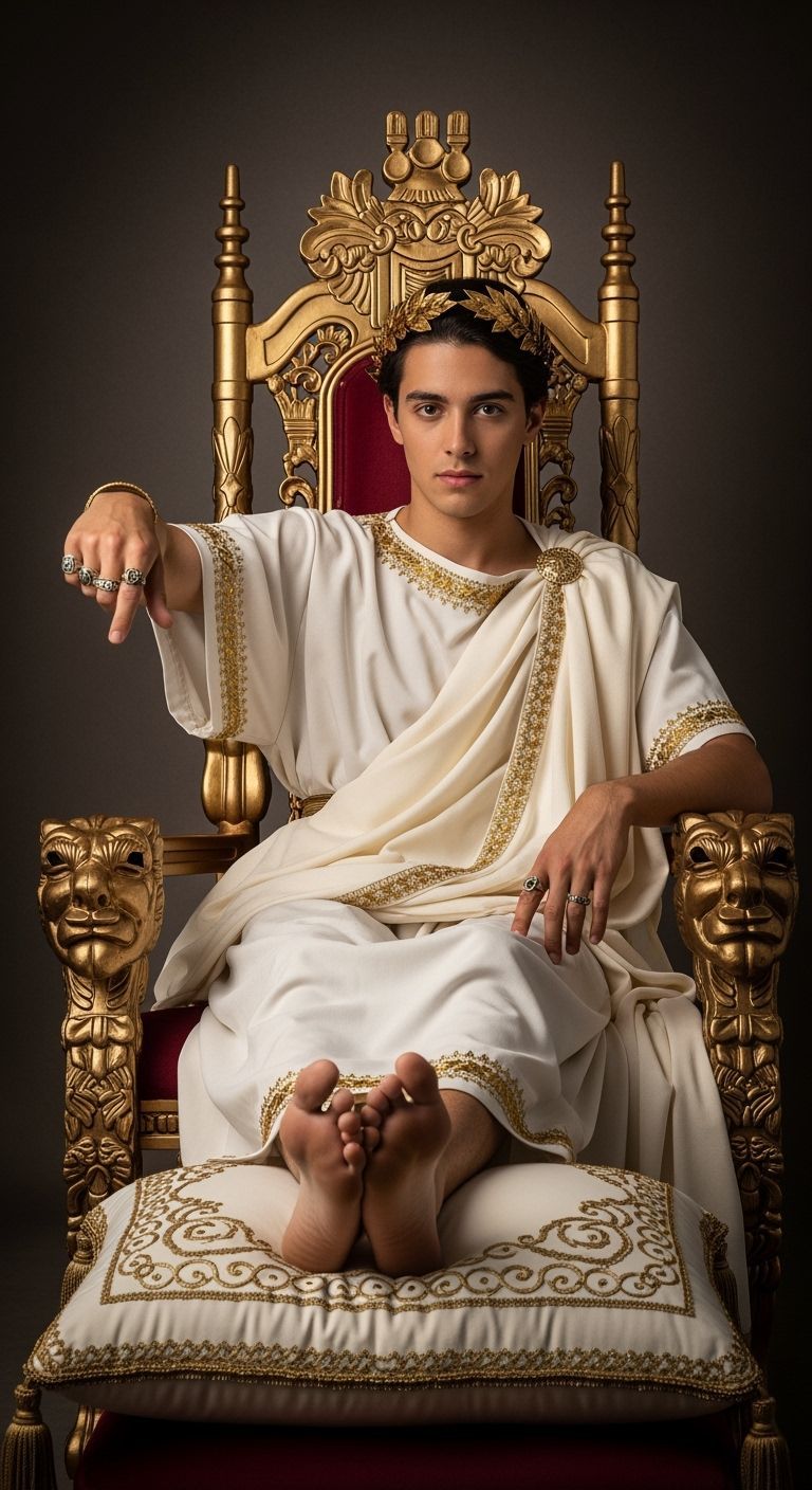 Young Roman Emperor on Gold Throne, Photorealistic Style