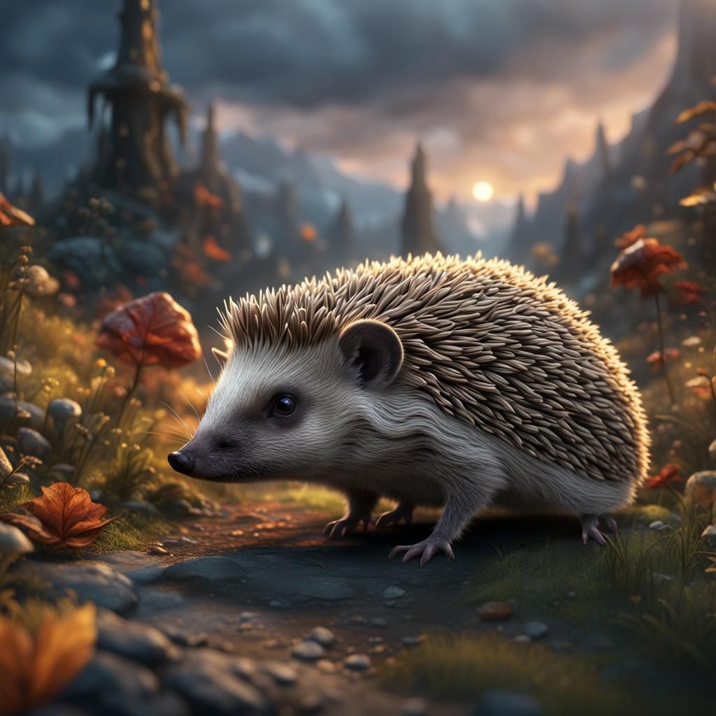 Realistic Hedgehog in Detailed Fantasy Art Style