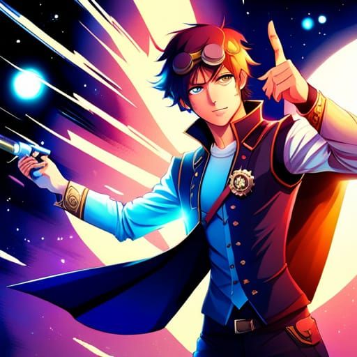 Steampunk Space Pirate in Galaxy: Digital Anime Art