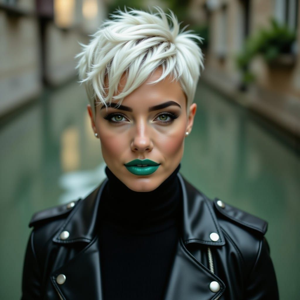 Mint Green Lipstick & Pixie Cut in Ambient Light