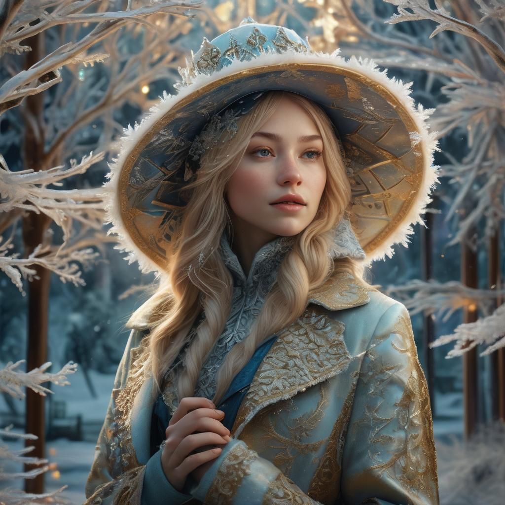 Ethereal Victorian Ice Queen in Cinematic Oil Painting Style