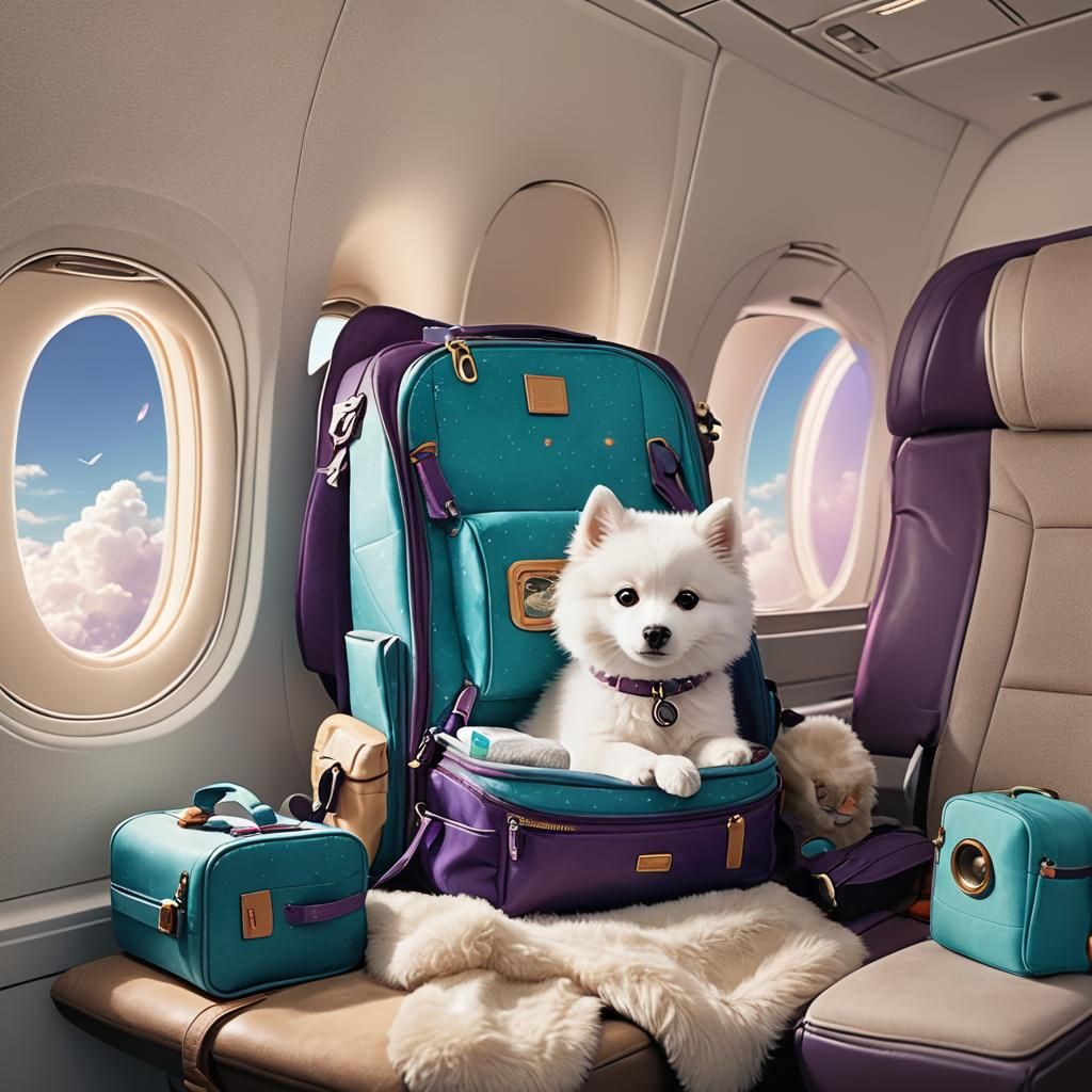 Dog in Airplane First Class: Matte Painting