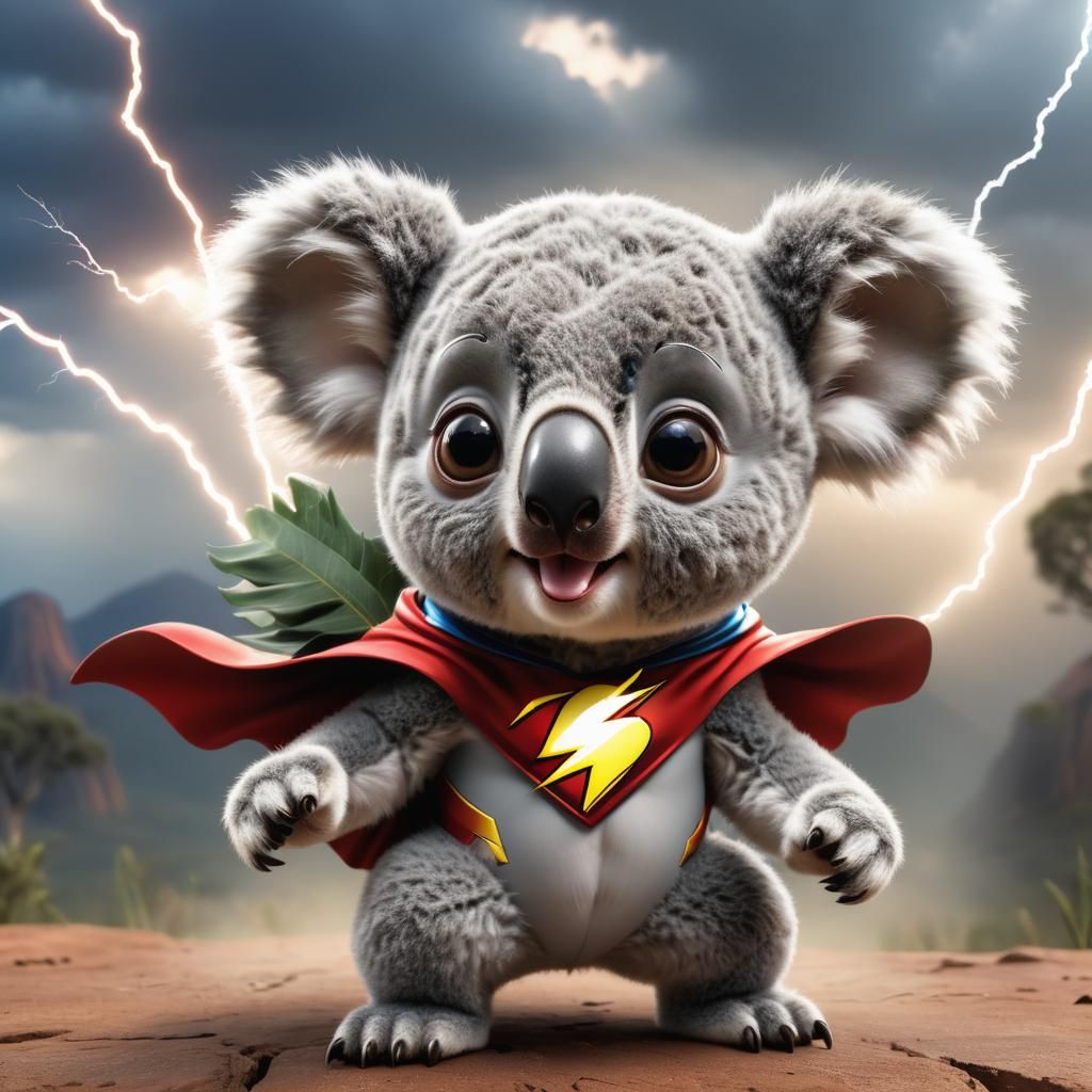 Koala as Flash Superhero in the Outback