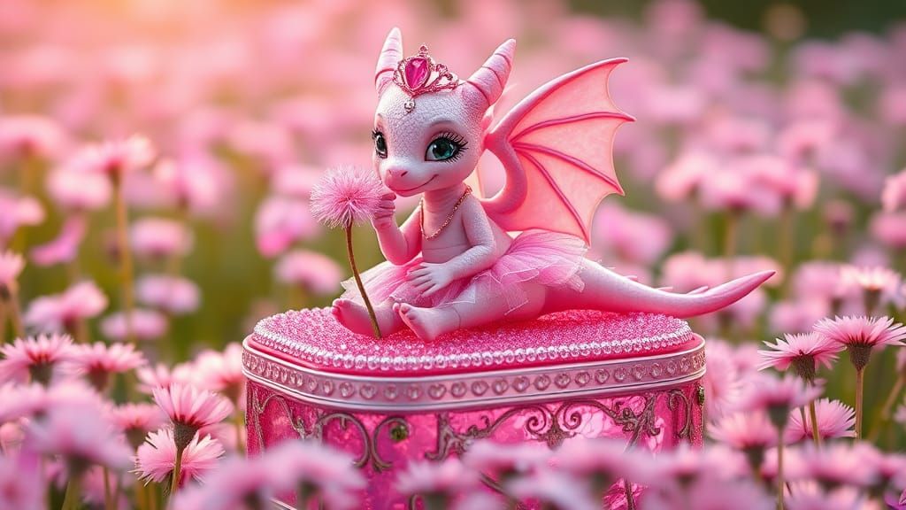 Pink Dragon-Girl Making a Wish on a Dandelion