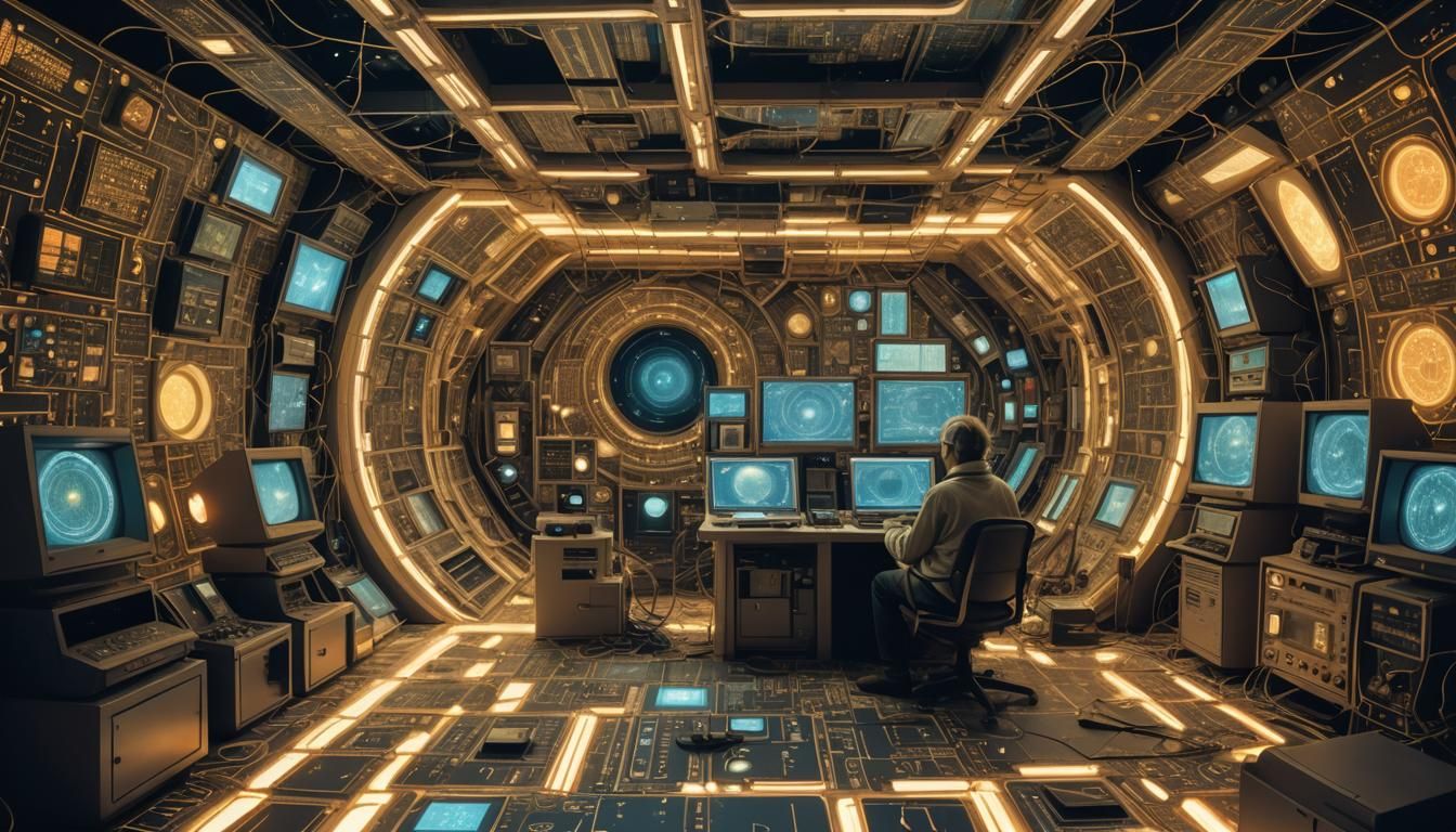 Futuristic Cabin with UFO in Comic Book Style