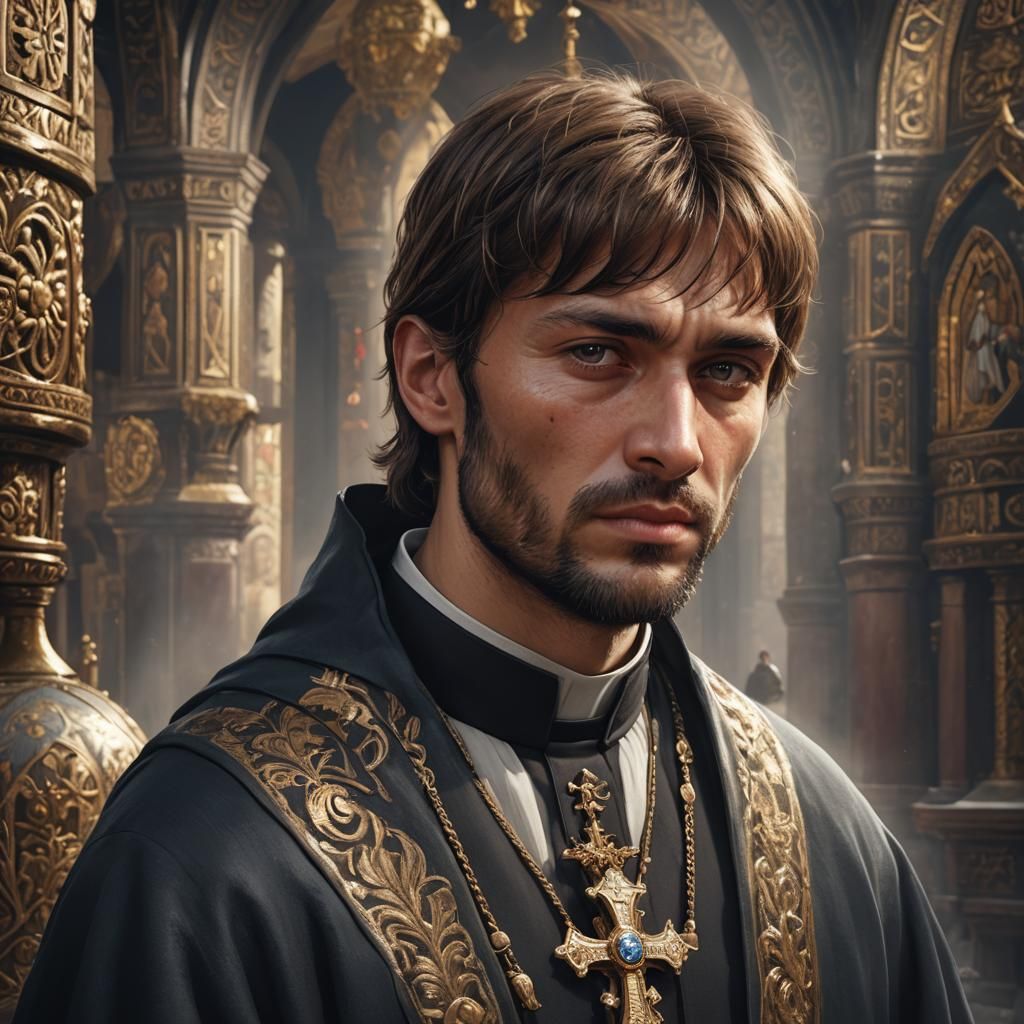 Hyperrealistic Portrait of a Young Russian Orthodox Priest