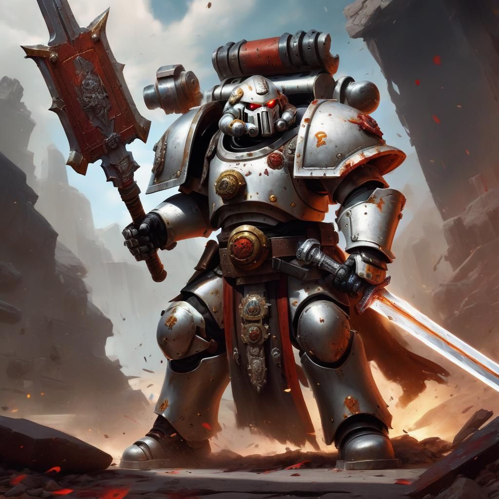 Ogryn Lord Inquisitor in Power Armor, Hyperrealistic 40k Art