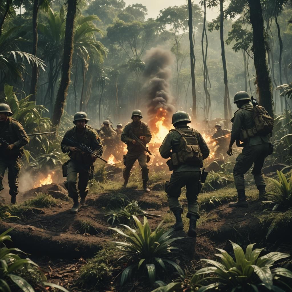 Government Soldiers Attack Rebel Base in Jungle