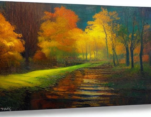 Twilight Valley Oil Painting in Impressionist Style