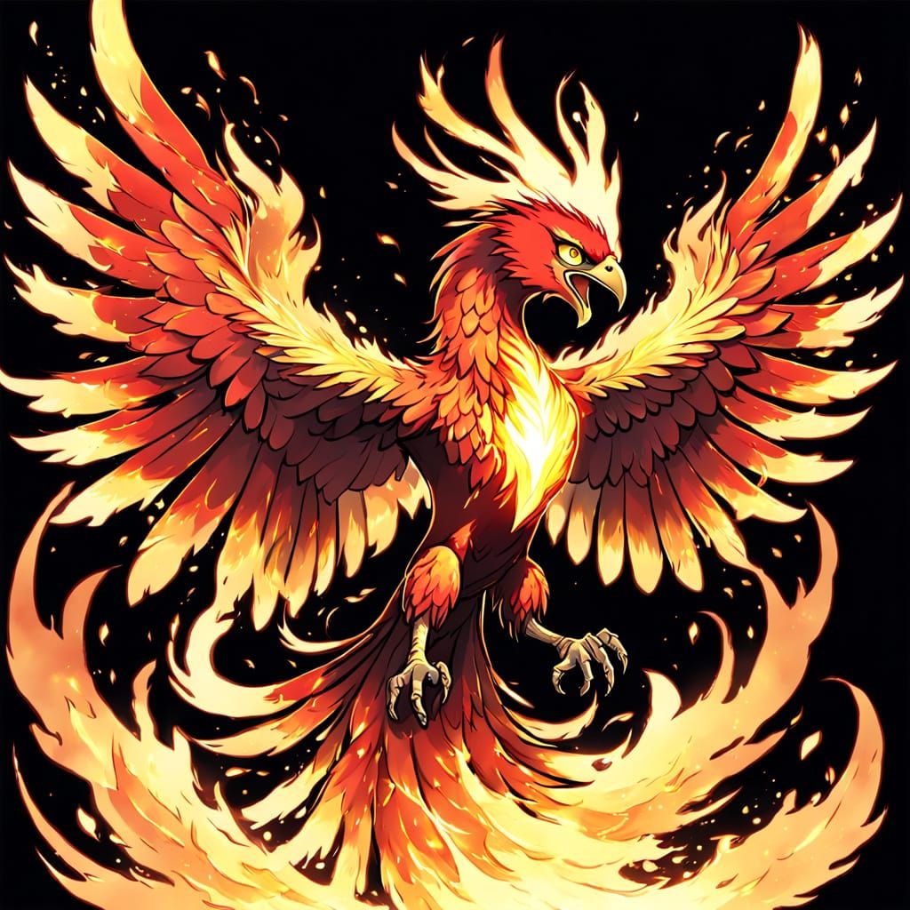 Phoenix Rising from the Ashes in Vibrant Colors
