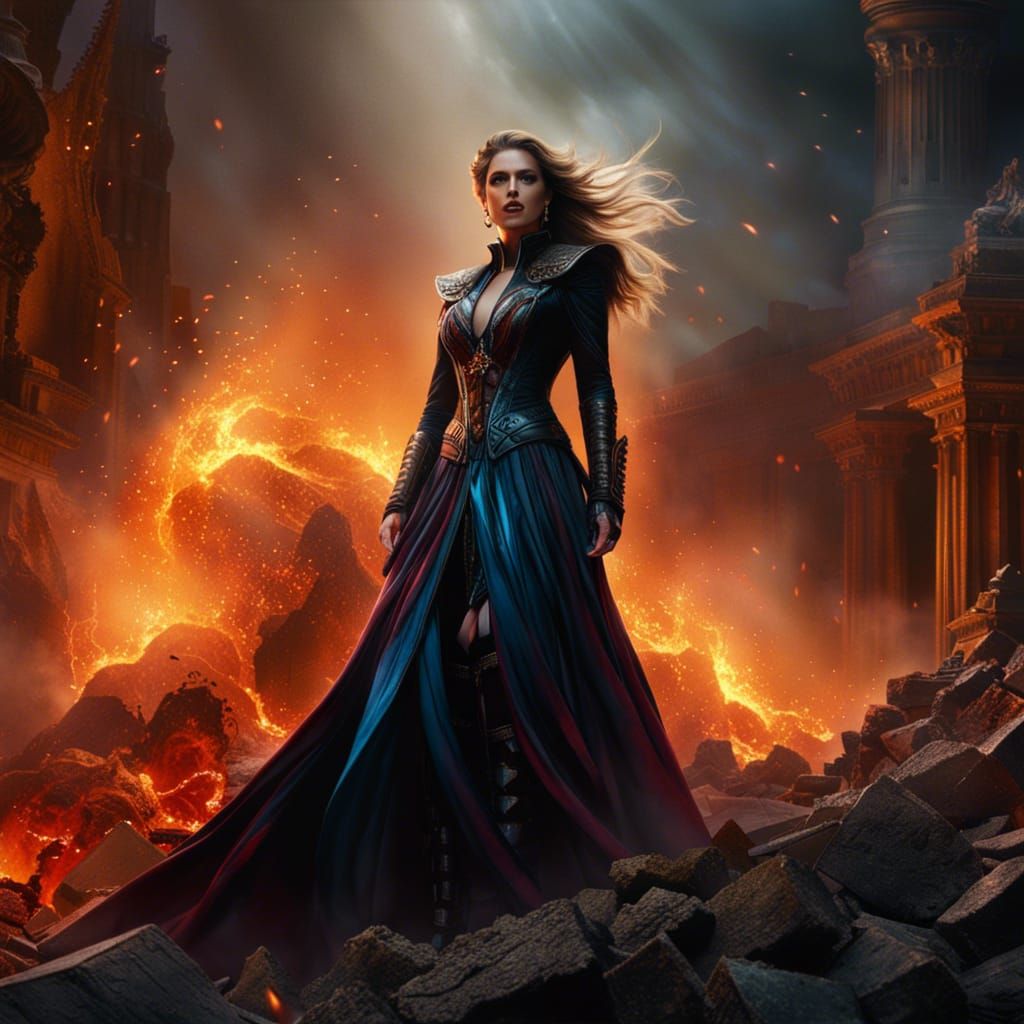 Enraged Magician on Rubble with Swirling Energy