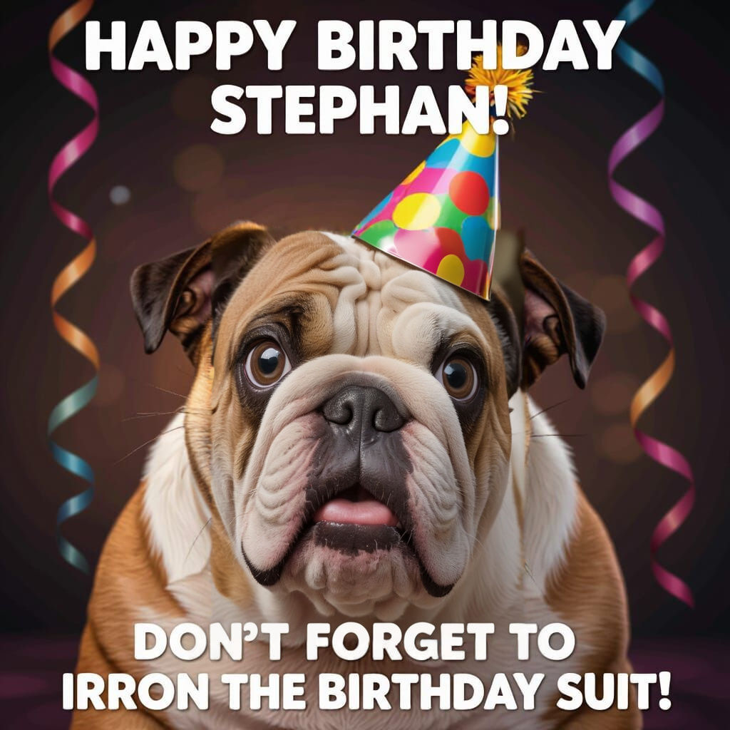Funny Birthday Bulldog Meme with Big Eyes