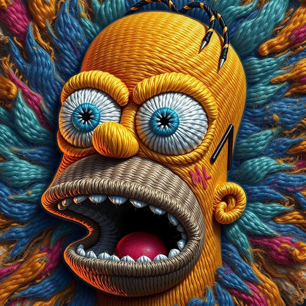 Hyperrealistic Embroidered Homer Simpson Patch in 8K UHD