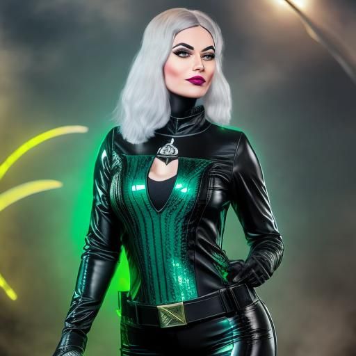 Curvy Redhead in Latex Among the Stars