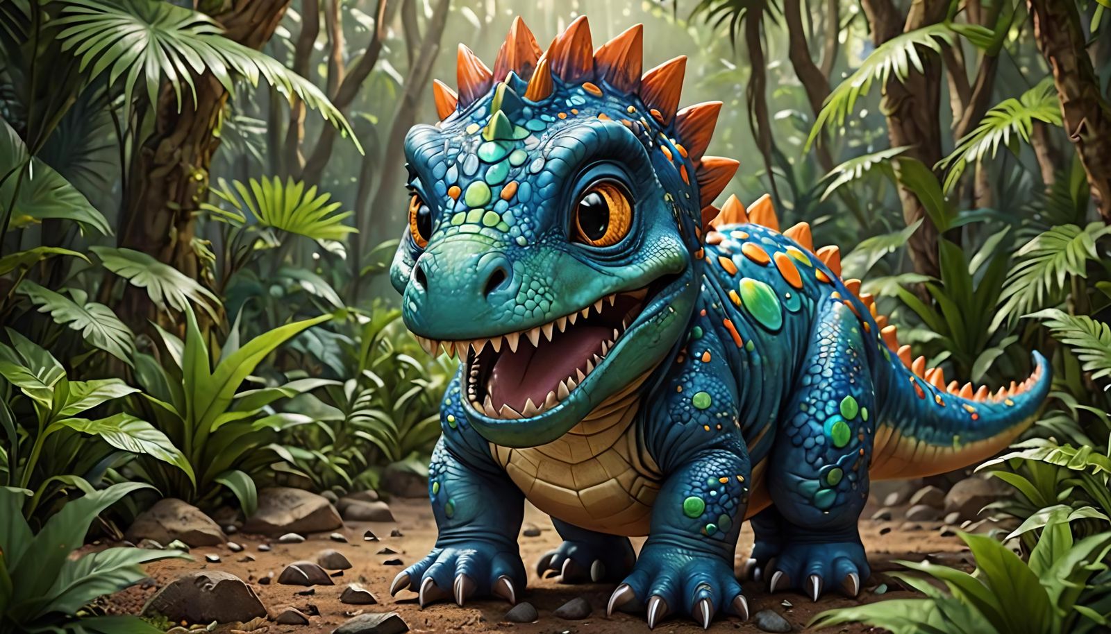 Chibi Dinosaur Storybook Illustration in Pop-Surreal Style