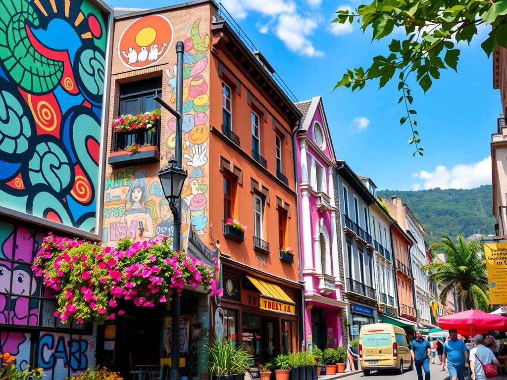 Vibrant Street Art Cityscape with Colorful Murals