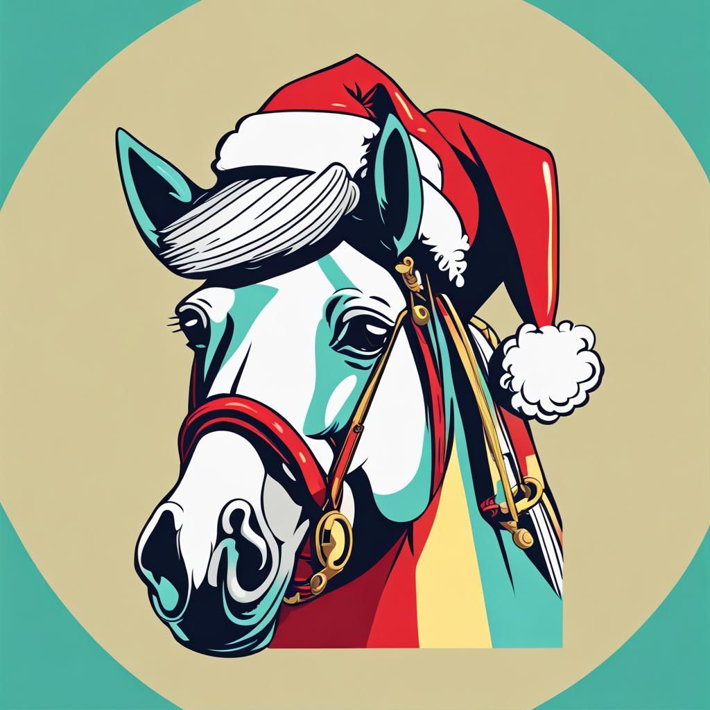 Funny Santa Horse in Cartoon Pop Art Style