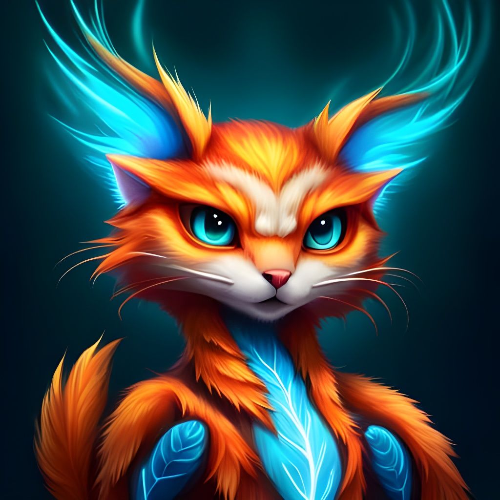 Cute Fire Eagle-Cat Hybrid in Digital Art Style
