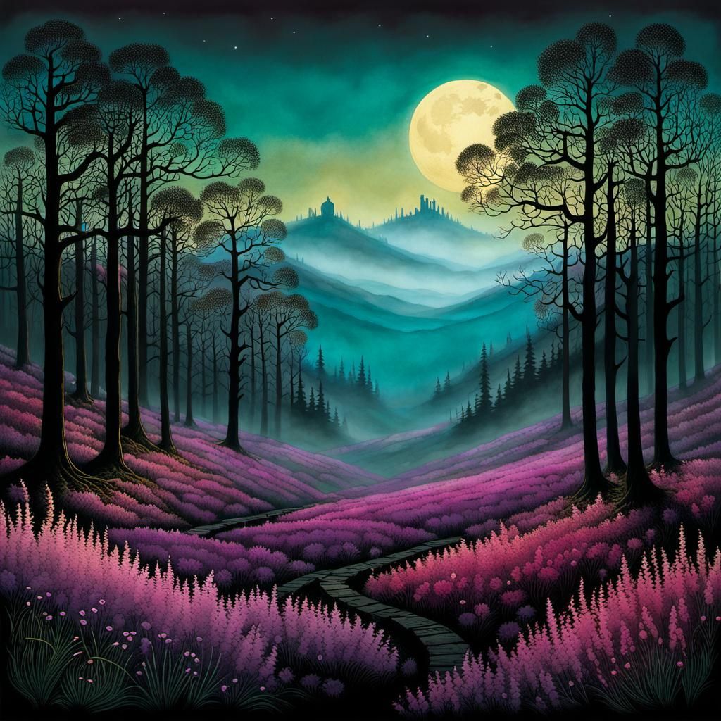 Heather in Morning Mist, Graphic Novel Illustration