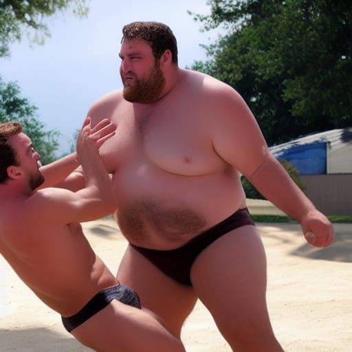 Overweight Man Flailing Against Another Person