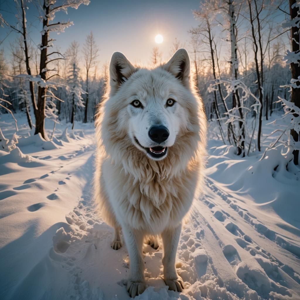 Angora Wolf Selfie in Winter Landscape