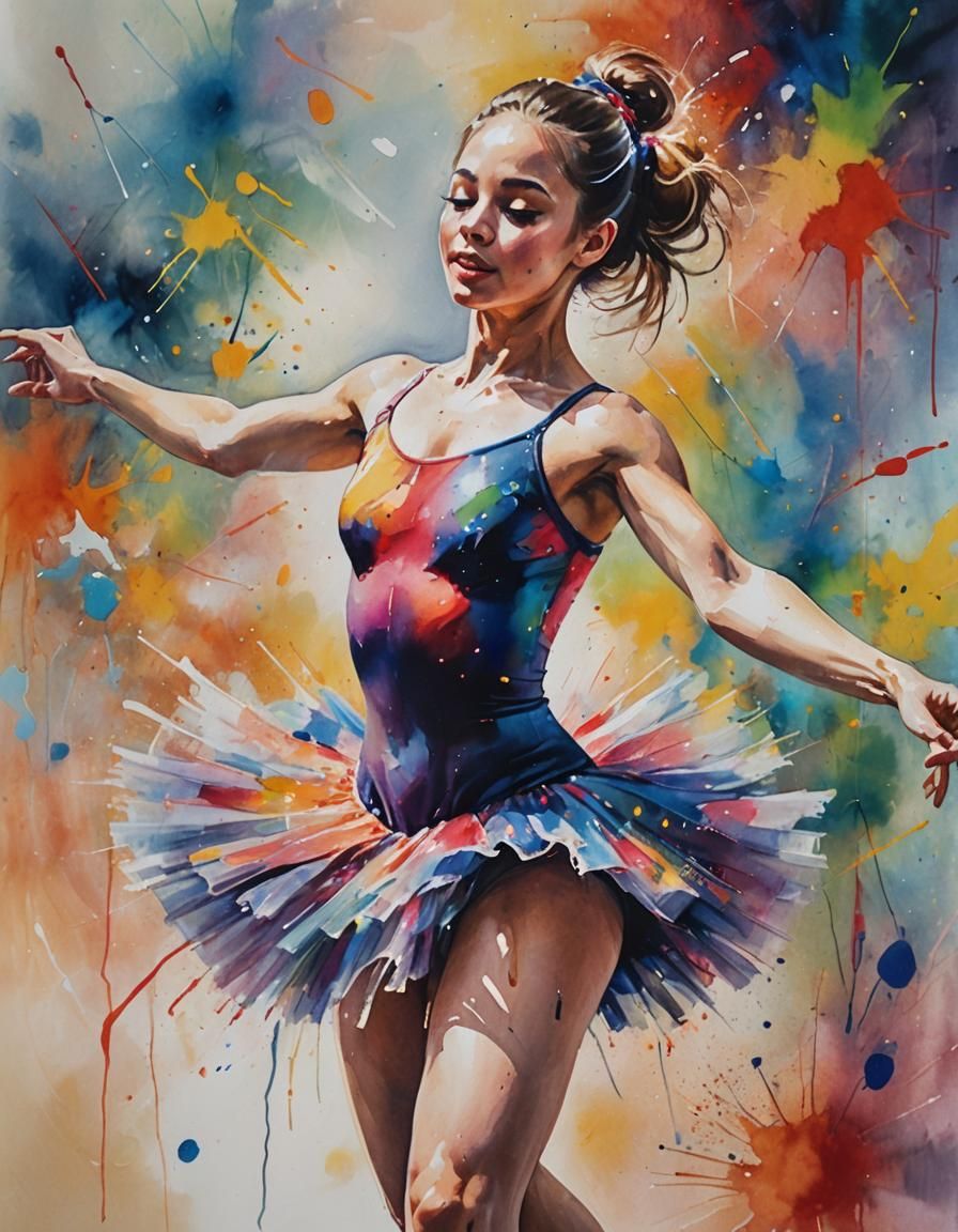 Vibrant Watercolor Dance Portrait with Expressive Brushwork