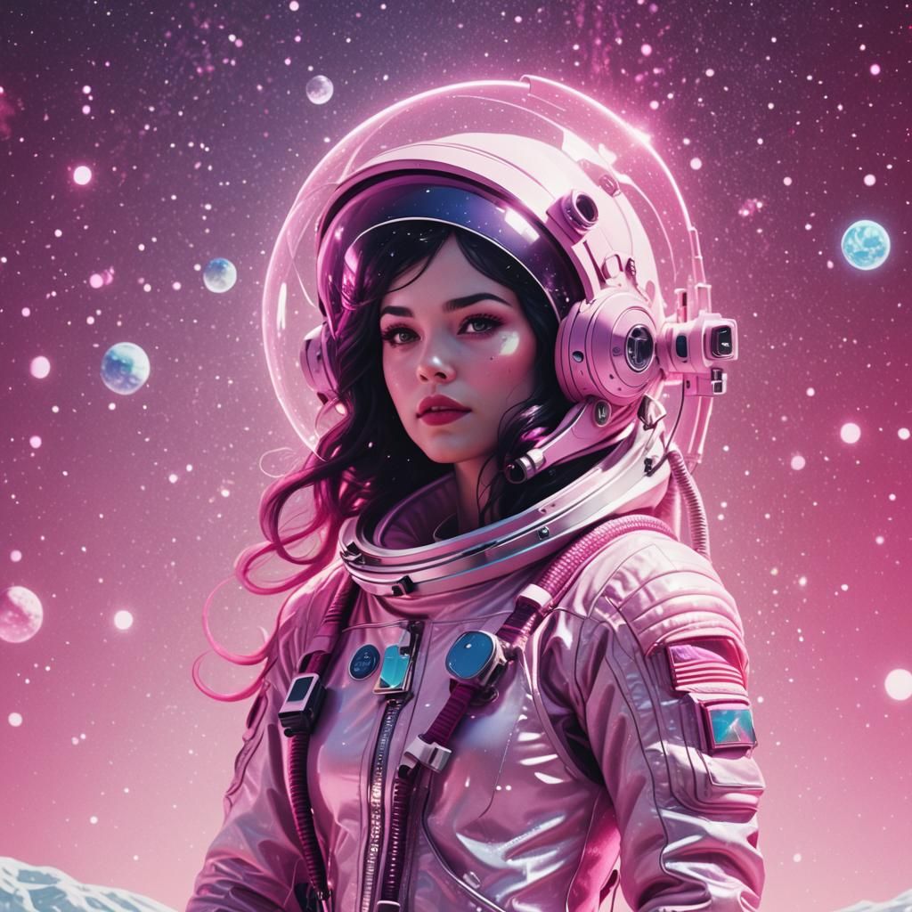 Snow White Space Mermaid in Synthwave Neon Style