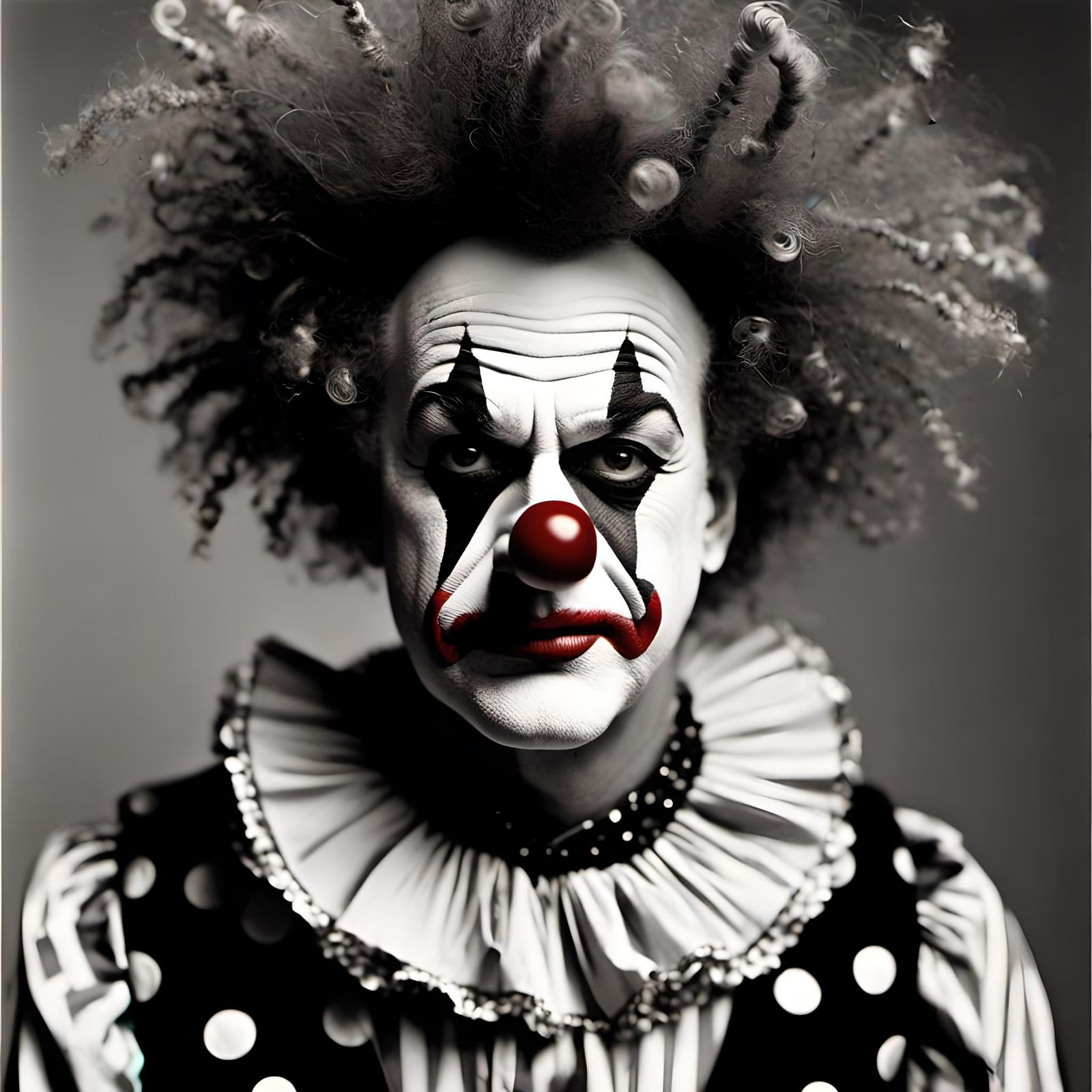 Black and White Portrait of Sad Clown