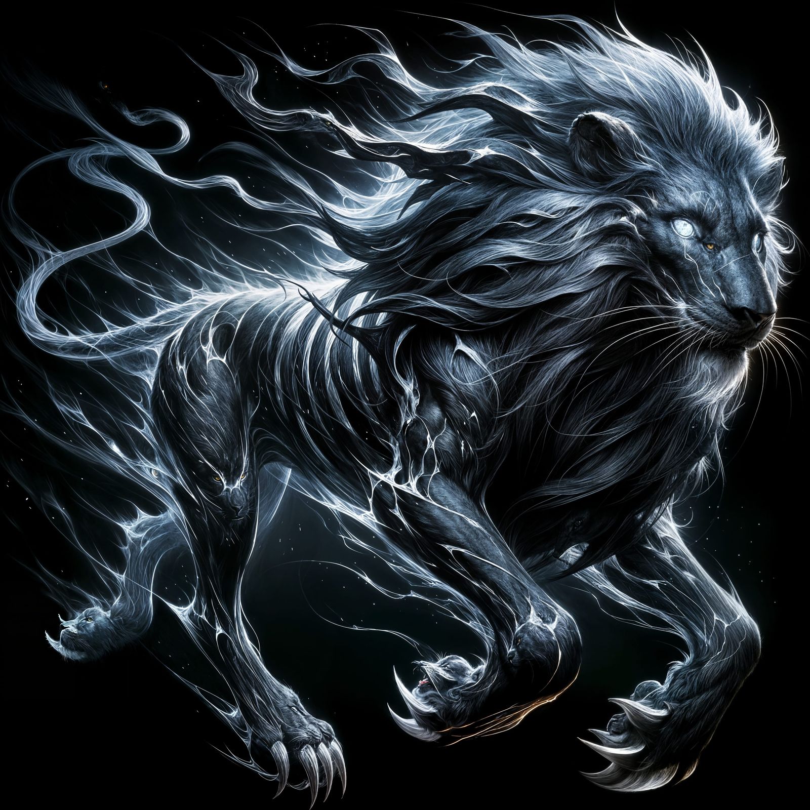 Ethereal Obsidian Lion in Midnight Shadows