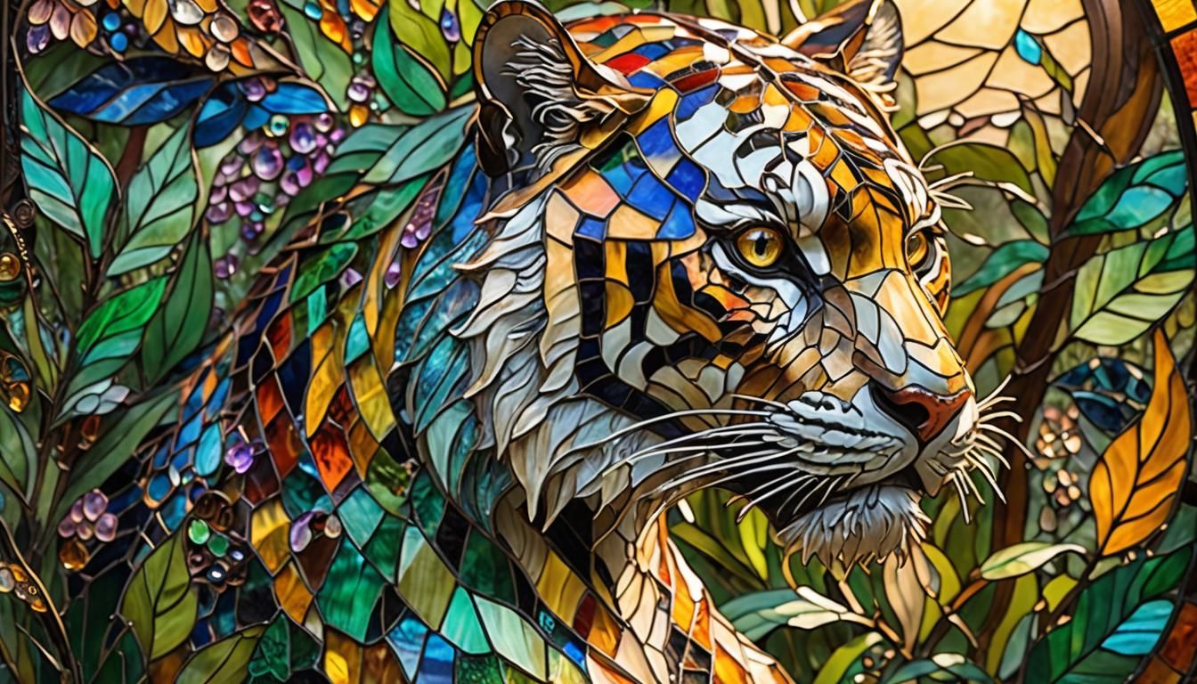 Stained Glass Tiger Dragon in Mythic Garden