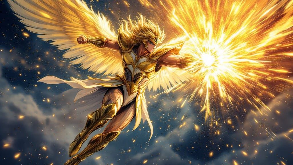 Seiya from manga "saint seiya" using meteor punch