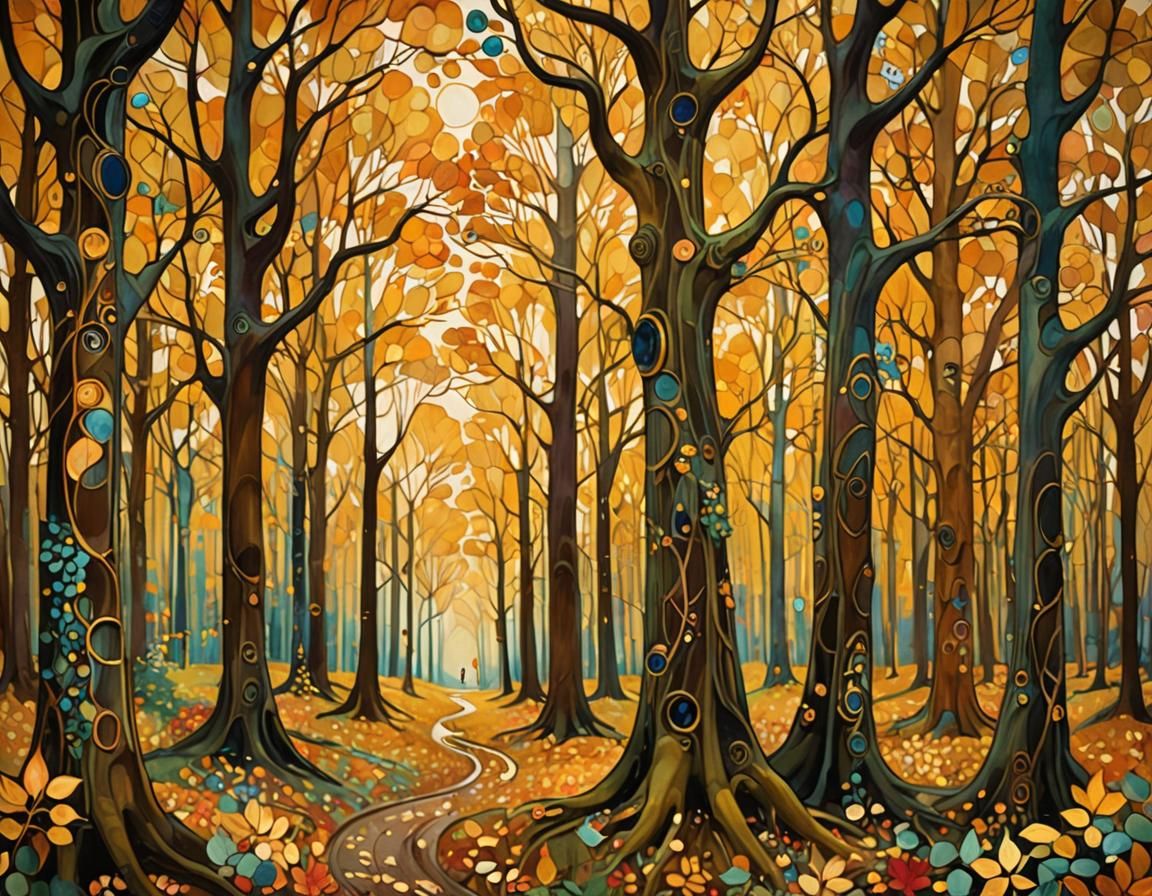 Art Nouveau Autumn Landscape Inspired by Klimt