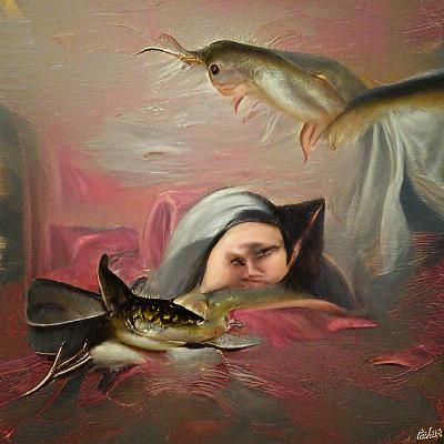 Renaissance Catfish Portrait in Oil on Canvas