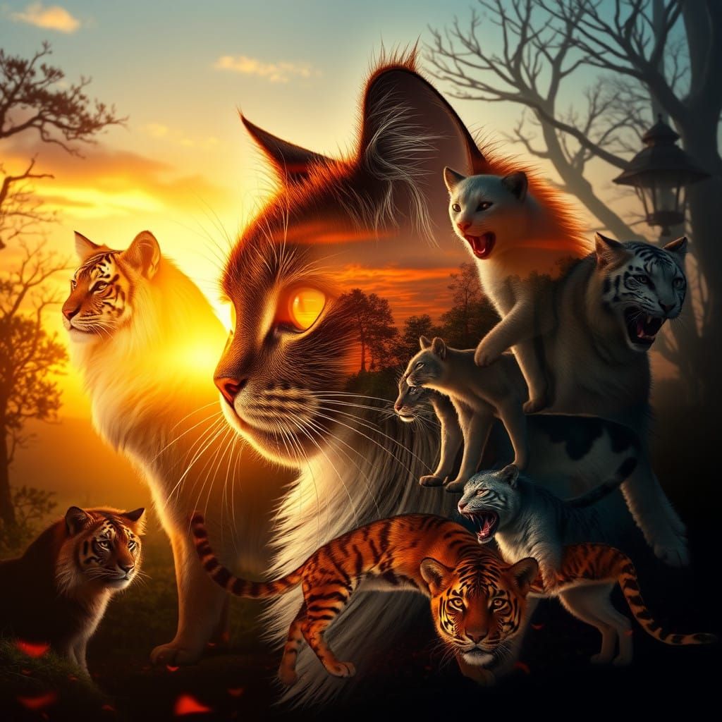 "Silhouette head portrait of a Persian cat double exposure S...