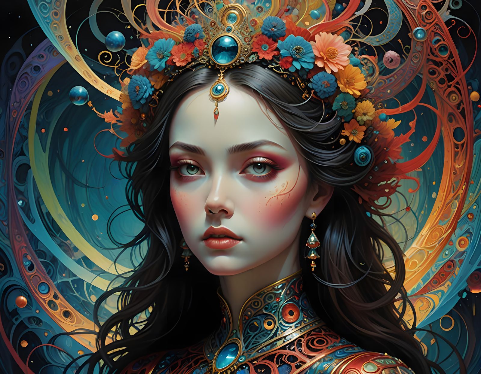 Surreal Dream Goddess in Iridescent Vortex