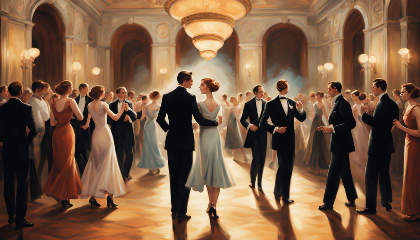 Art Deco Ballroom Scene with Dancing Couples