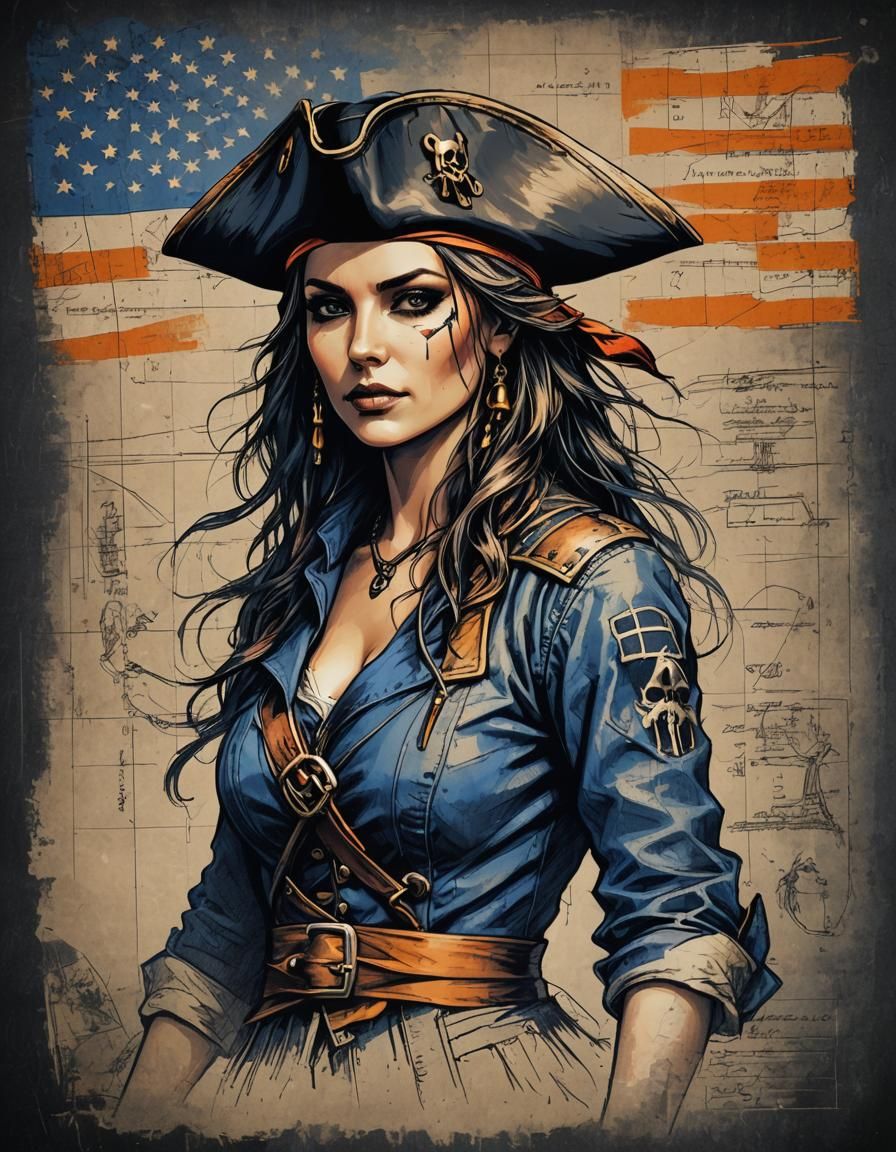 Gorgeous Pirate Portrait with Grunge Effects