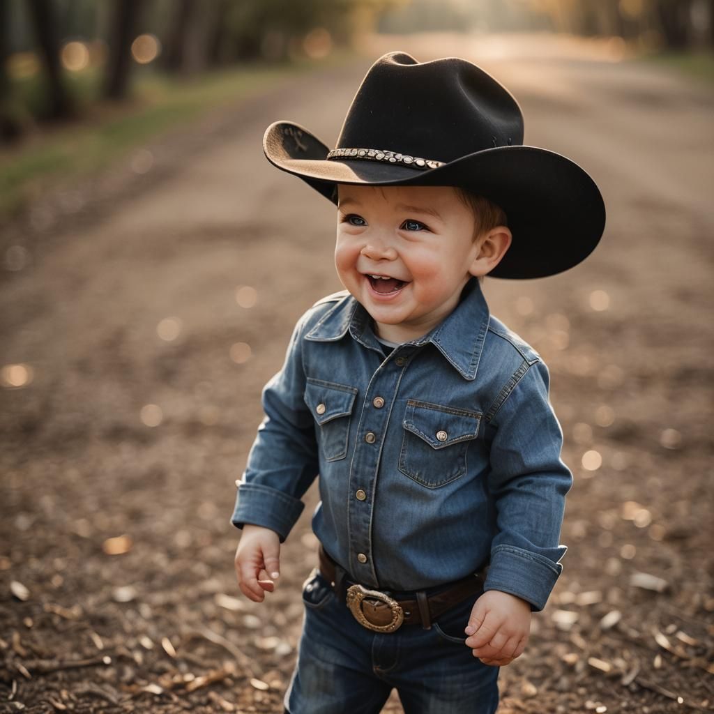 Giggling Cowboy Toddler: Photorealistic Portrait
