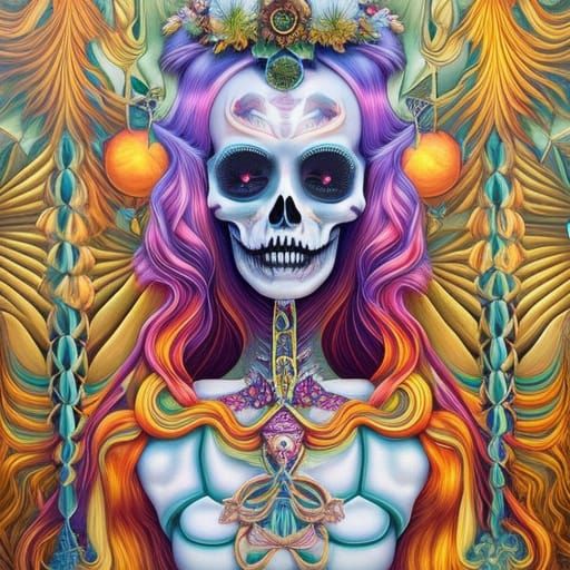 Whimsical Skeleton with Glowing Gems in Dark Fantasy Style