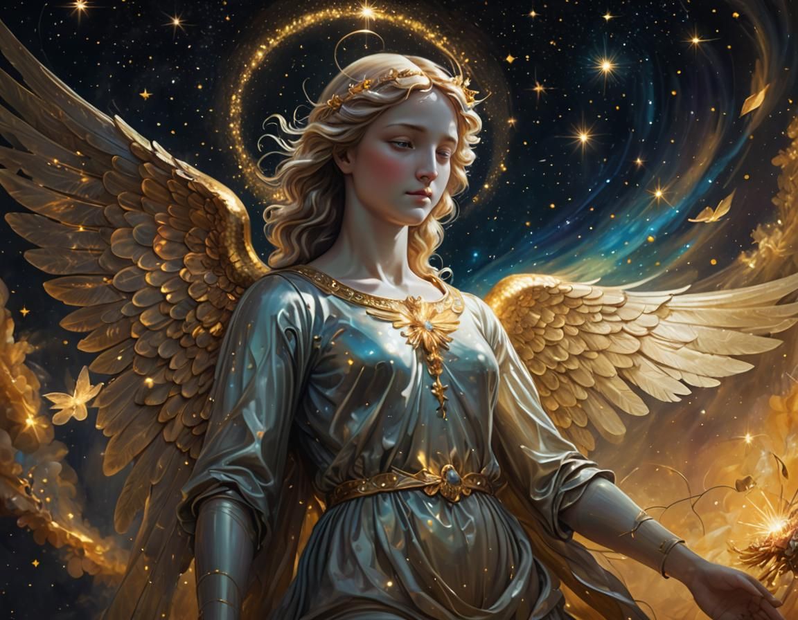 Guardian Angel in Golden Grail: Surreal Digital Art