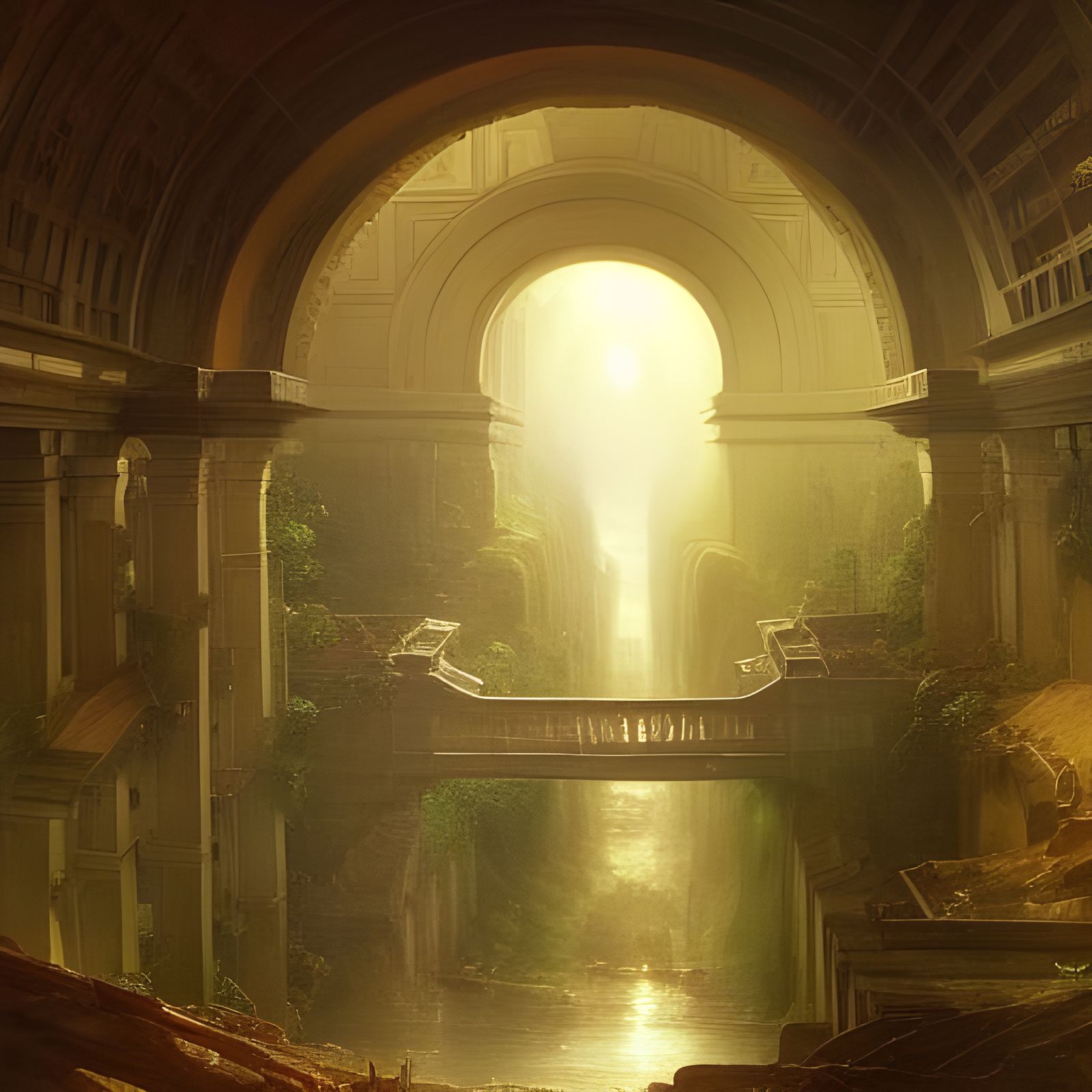 Futuristic City's Subterranean Storage Tunnels: Luminism Oil...