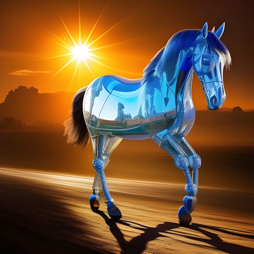 Intricate Glass Horse with Flowers in Digital Art
