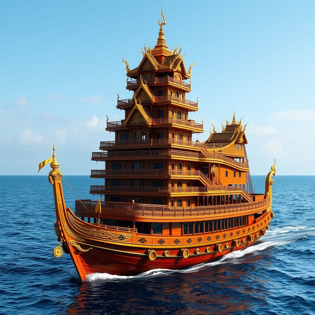 Thai Junk Ship Castle in Golden Splendor